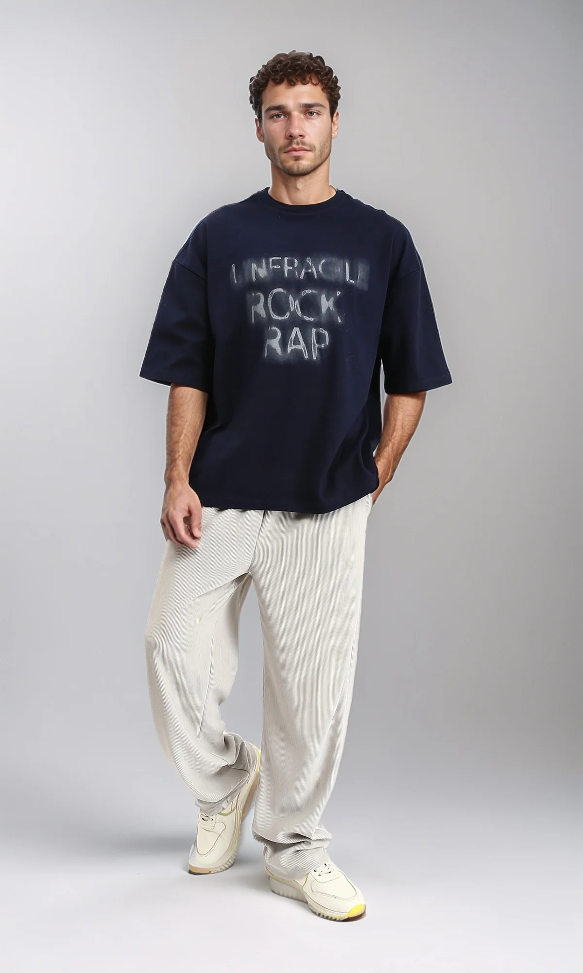 R207218 - Slip On Printed Relaxed Tee - Navy Blue - Image 4