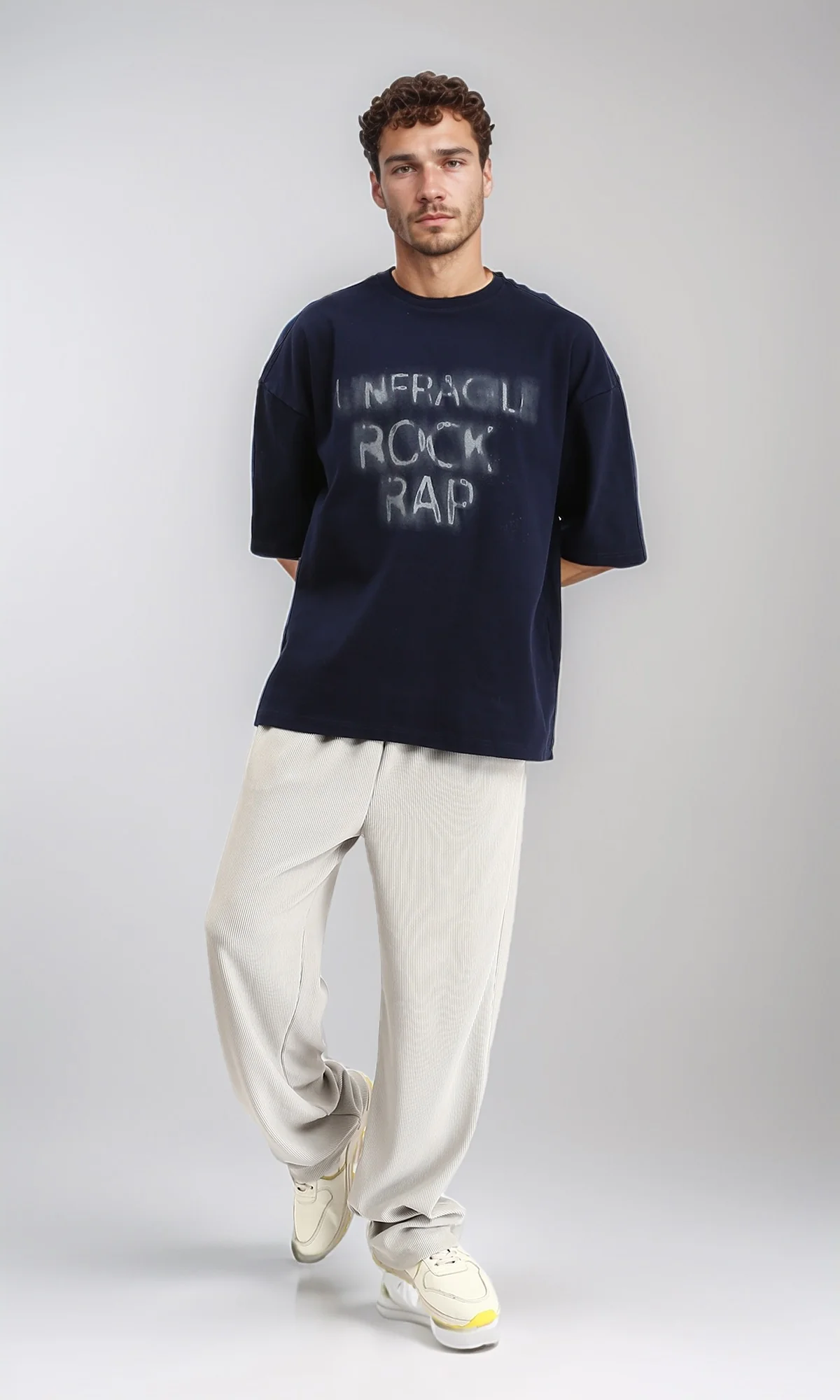 R207218 - Slip On Printed Relaxed Tee - Navy Blue - Image 5