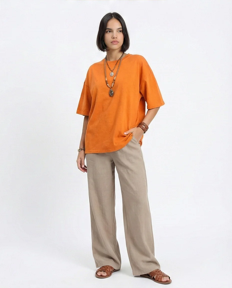 R207220 - Crew Neck Solid Slip On Tee - Orange - Image 4