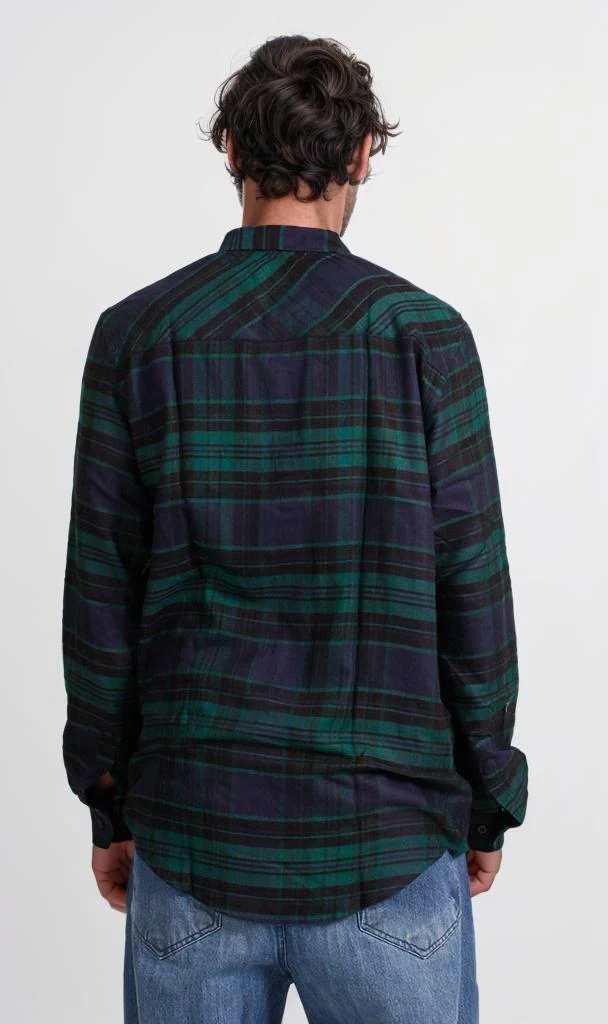 R207222 - Rayon Checked Shirt - Green & Navy - Image 2