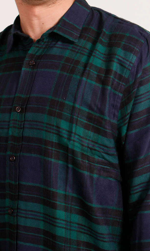 R207222 - Rayon Checked Shirt - Green & Navy - Image 3