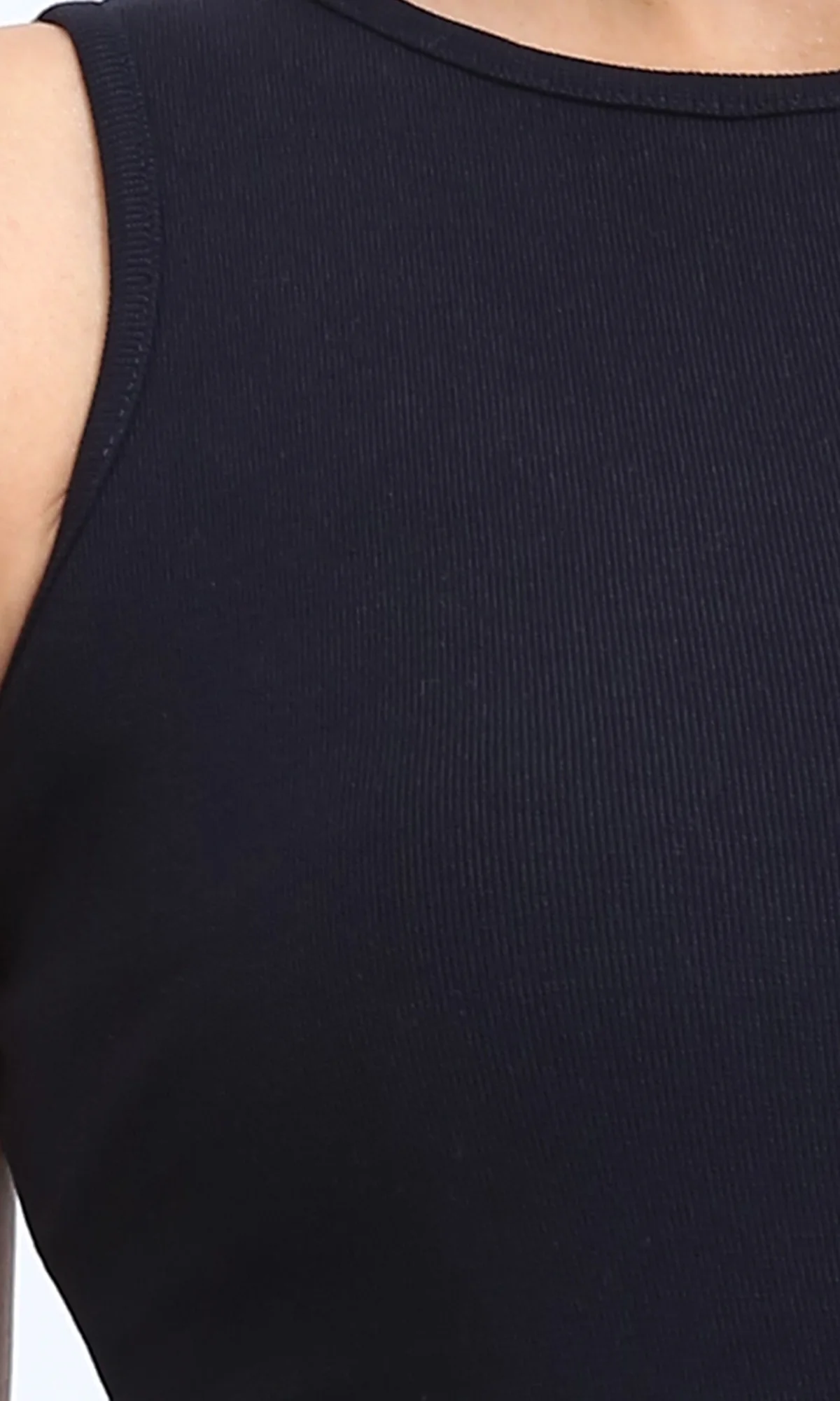 R207224 - Cotton Sleeveless Bodycon Short Dress - Navy Blue - Image 3