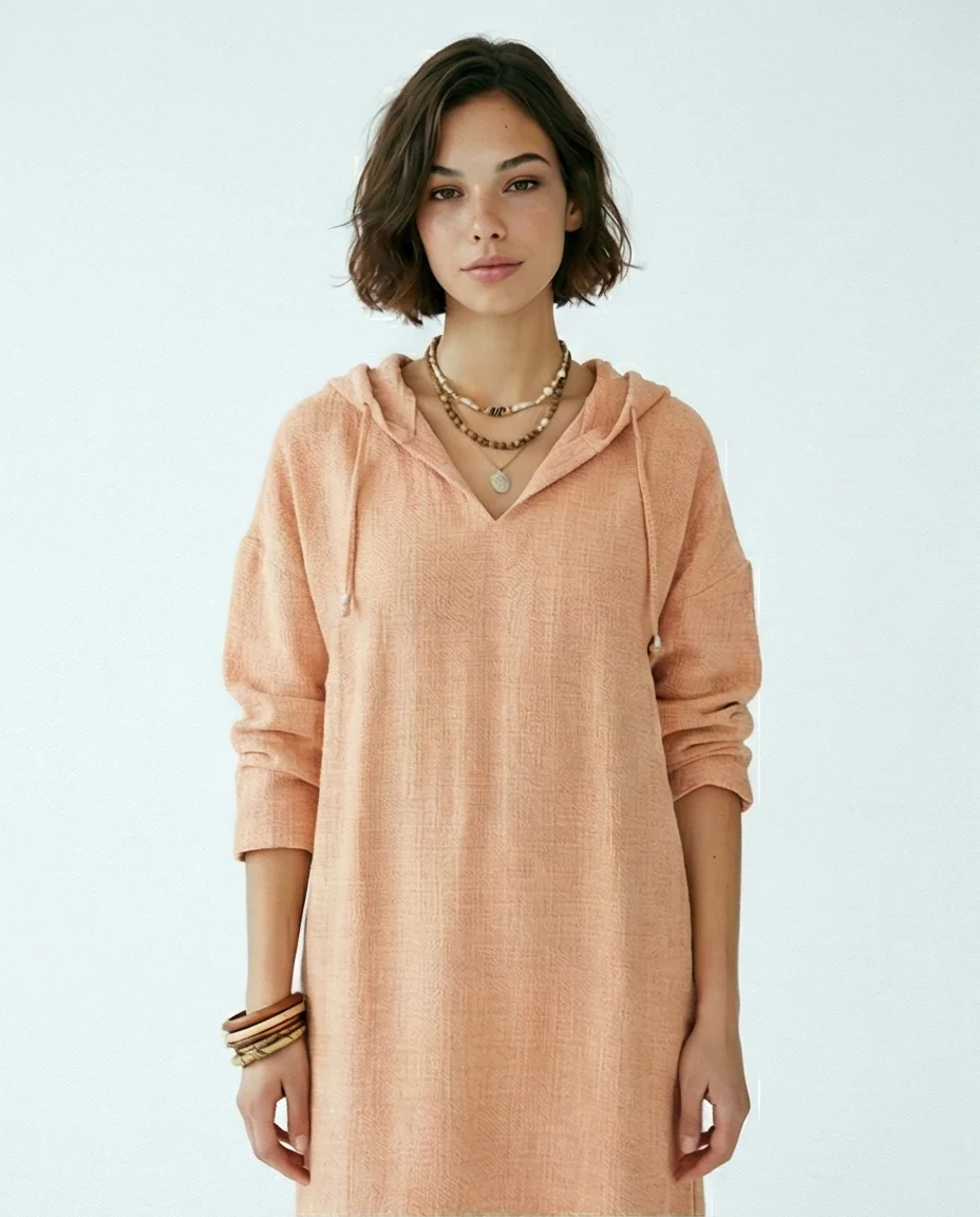 R207230-R207230 - Hooded Longline Tunic - Apricot - Image 4