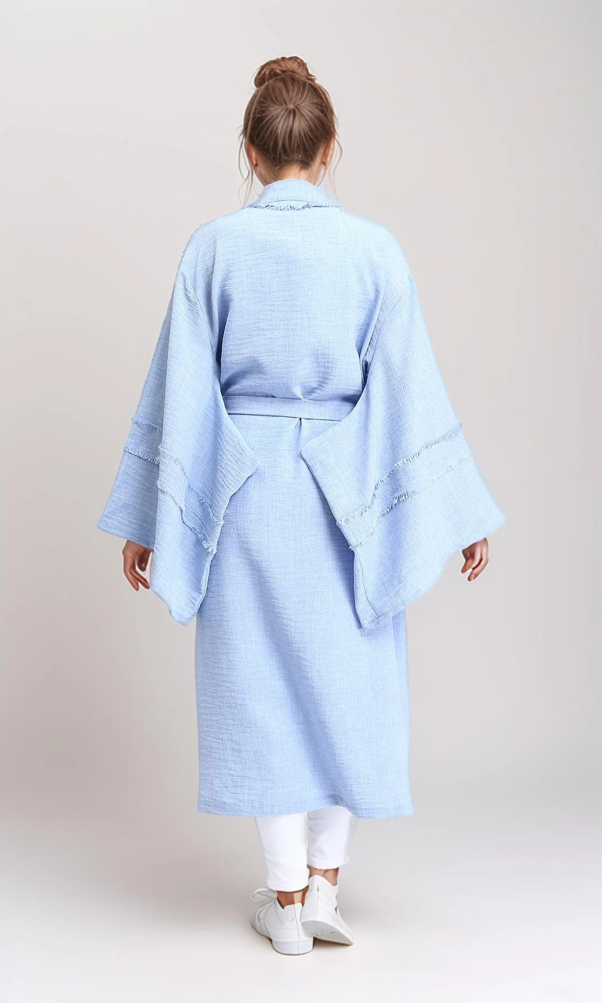R207249 - Wide Long Sleeves Textured Cardigan - Light Blue - Image 2
