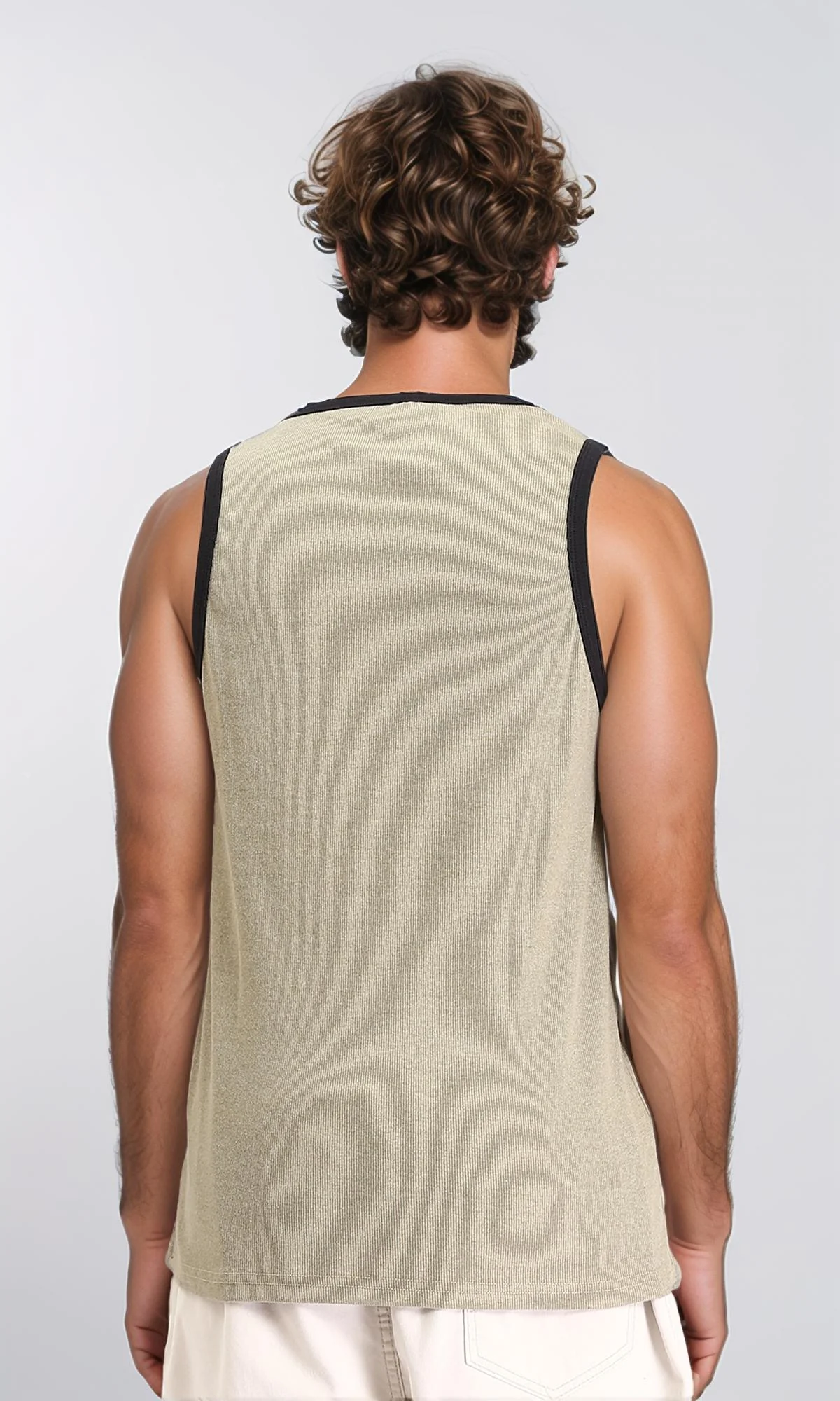 R207261 - Sleeveless Slip On Cotton Tank Top - Olive - Image 2