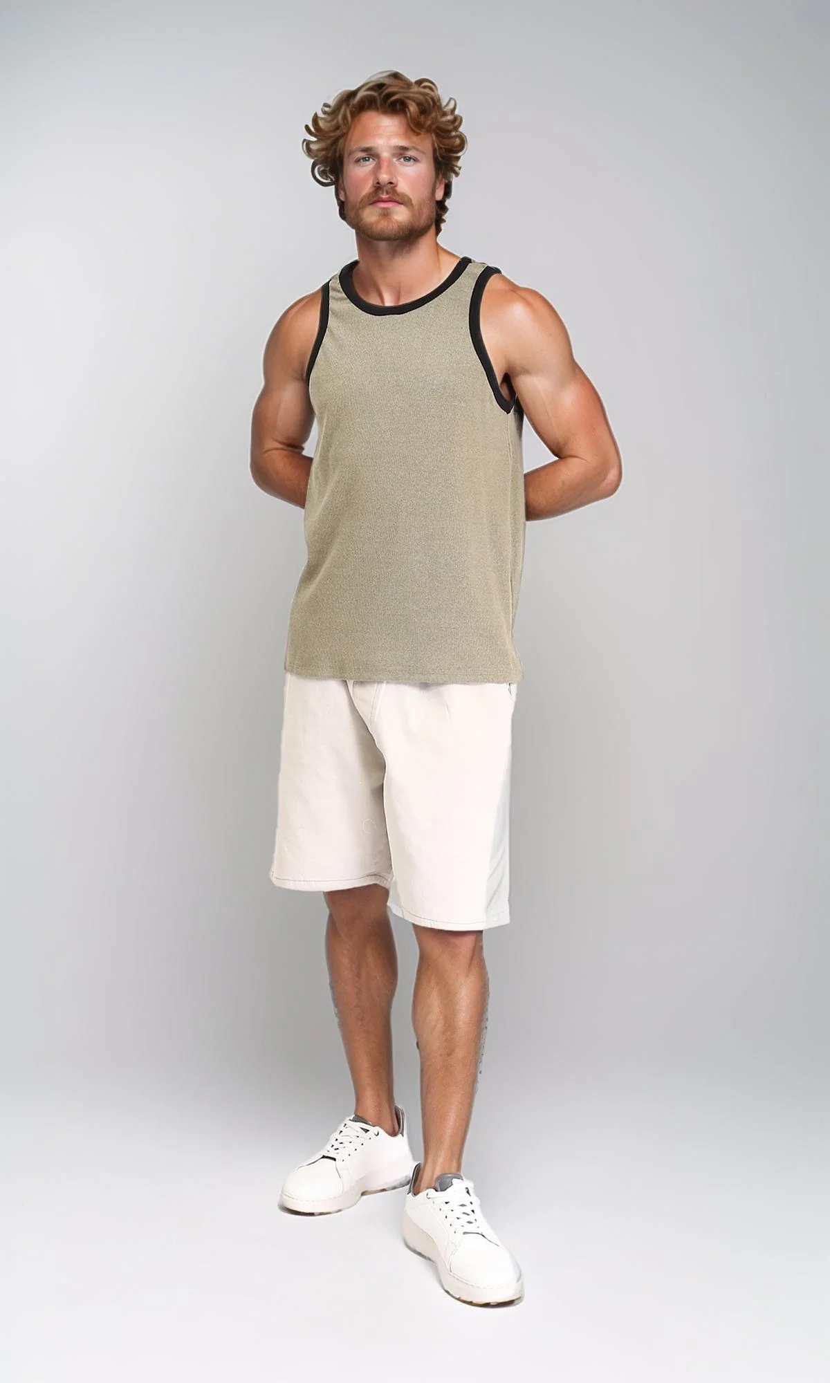 R207261 - Sleeveless Slip On Cotton Tank Top - Olive - Image 4