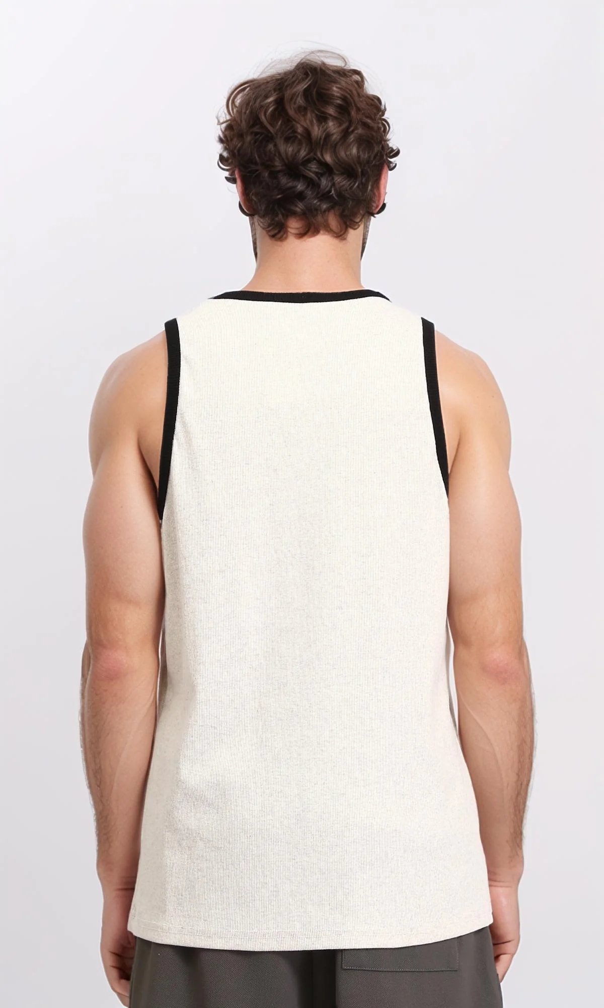R207262 - Slip On Sleeveless Ribbed Tank Top - Cream - Image 2