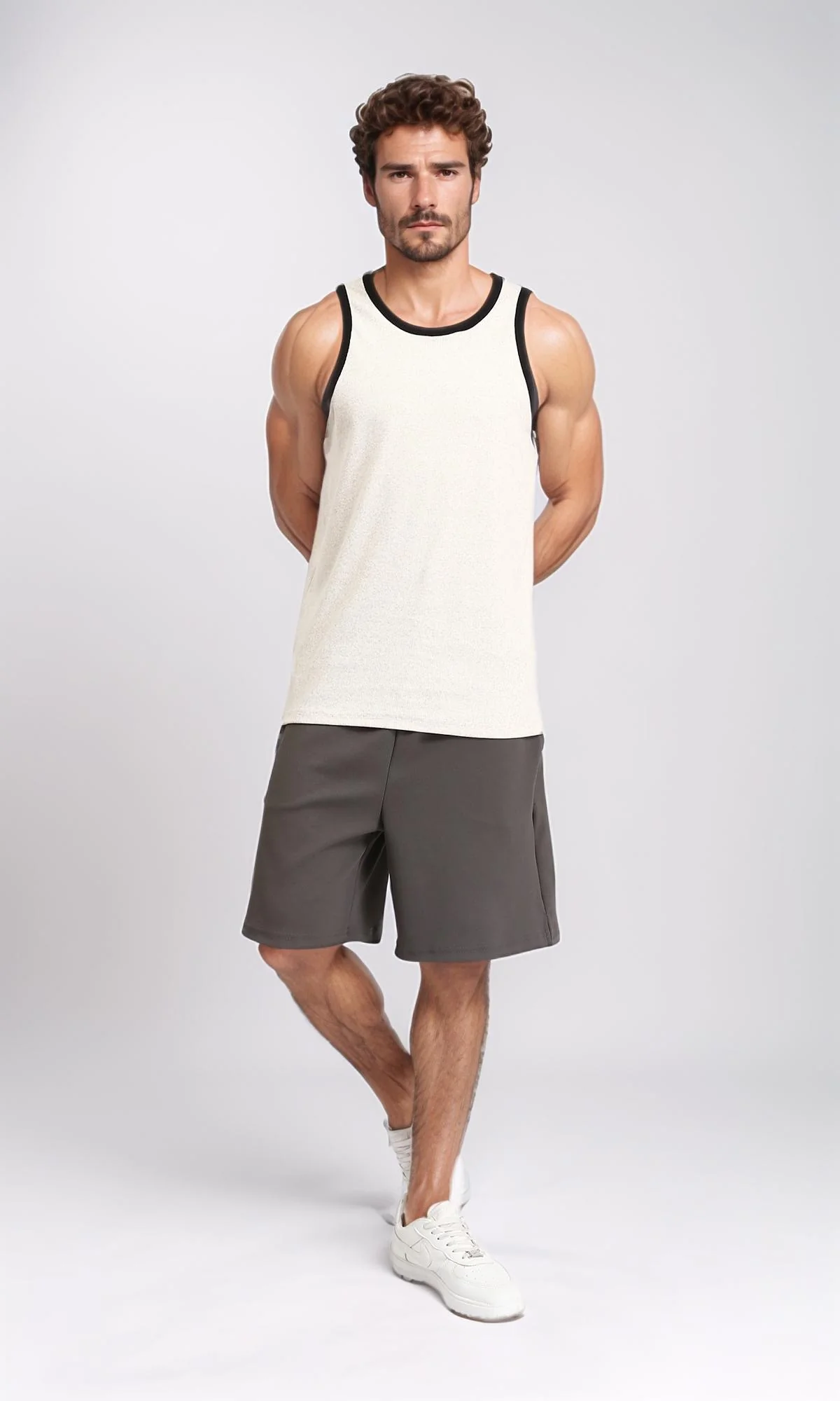 R207262 - Slip On Sleeveless Ribbed Tank Top - Cream - Image 4