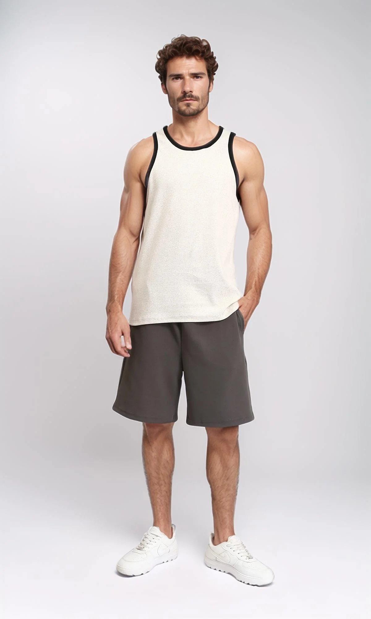 R207262 - Slip On Sleeveless Ribbed Tank Top - Cream - Image 5
