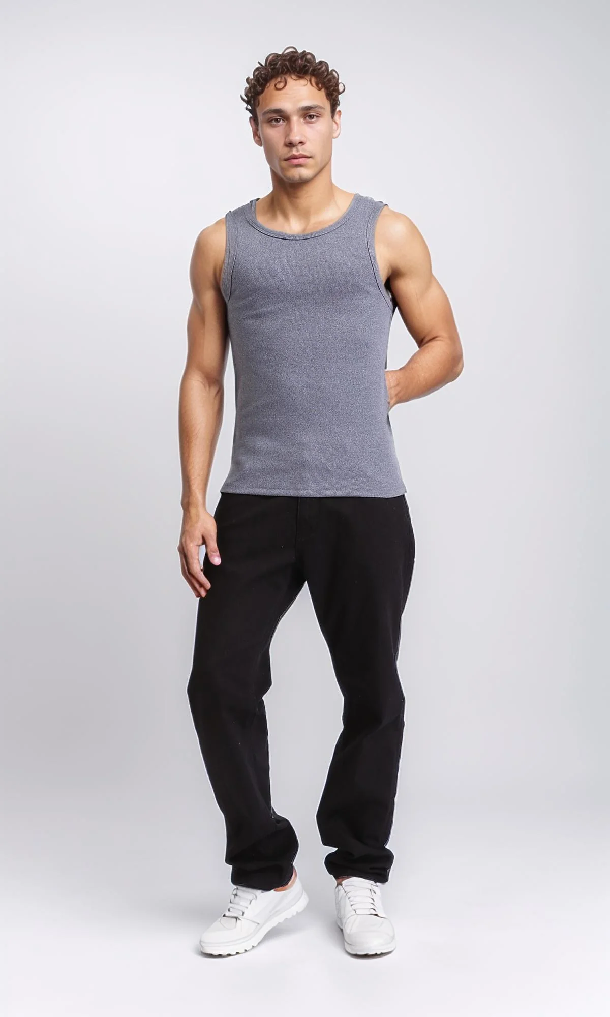 R207263 - Sleeveless Slip On Comfy Tank Top - Grey - Image 5