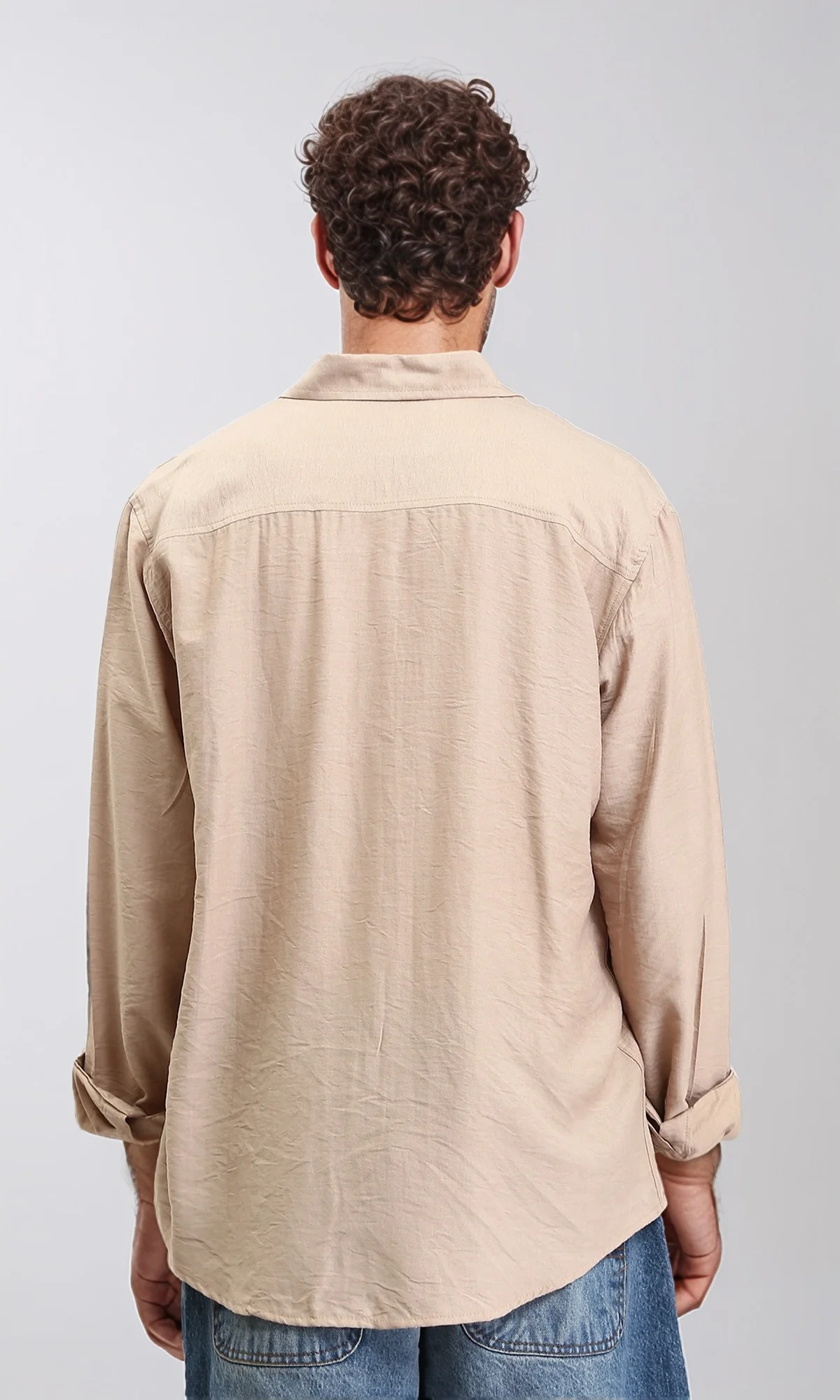 R207295 - Textured Long Sleeves Summer Shirt - Dark Beige - Image 2