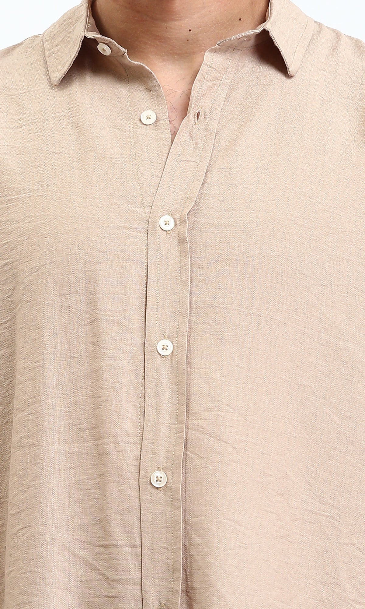 R207295 - Textured Long Sleeves Summer Shirt - Dark Beige - Image 3