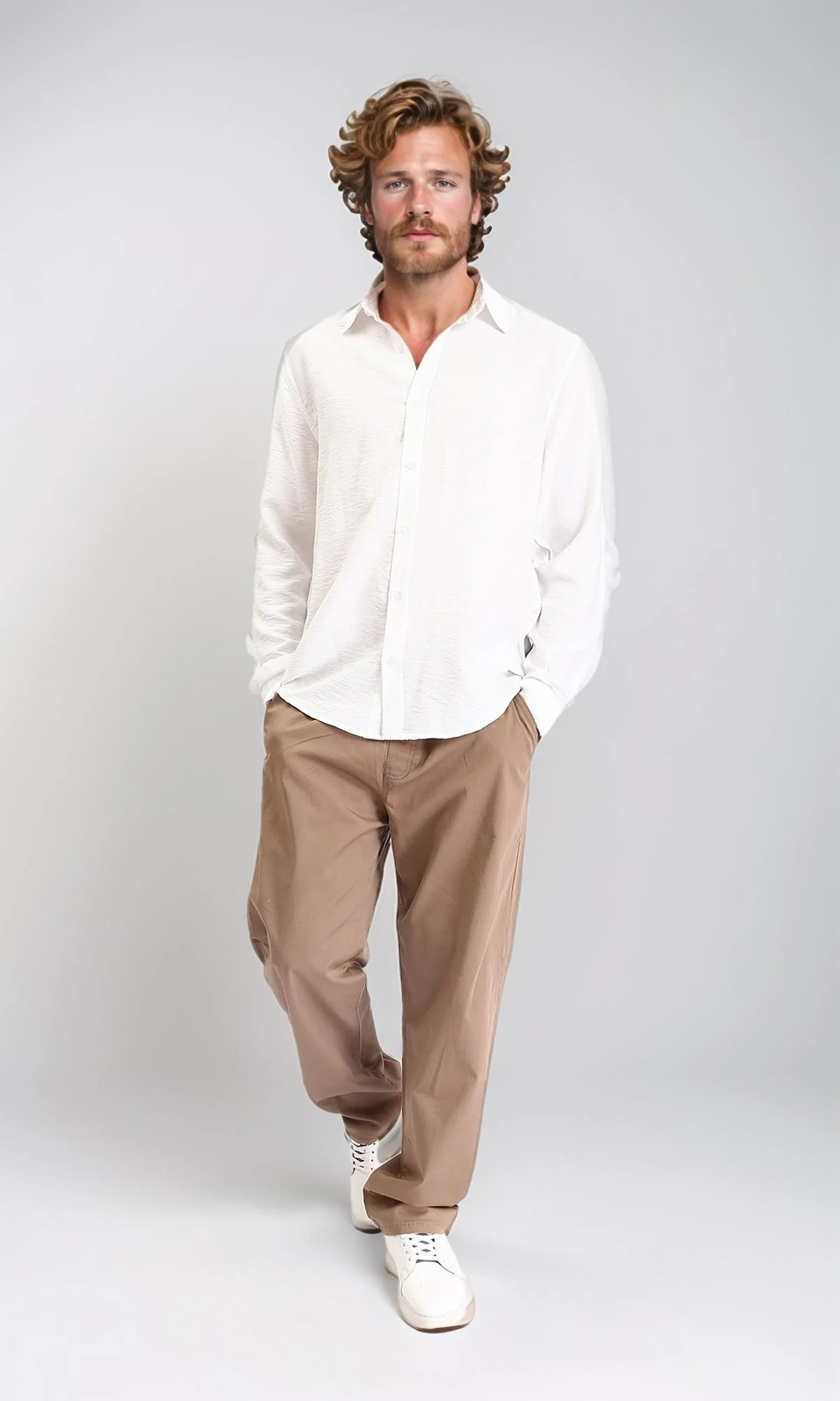R207298 - Long Sleeves Buttoned Textured Shirt - Off-White - Image 4