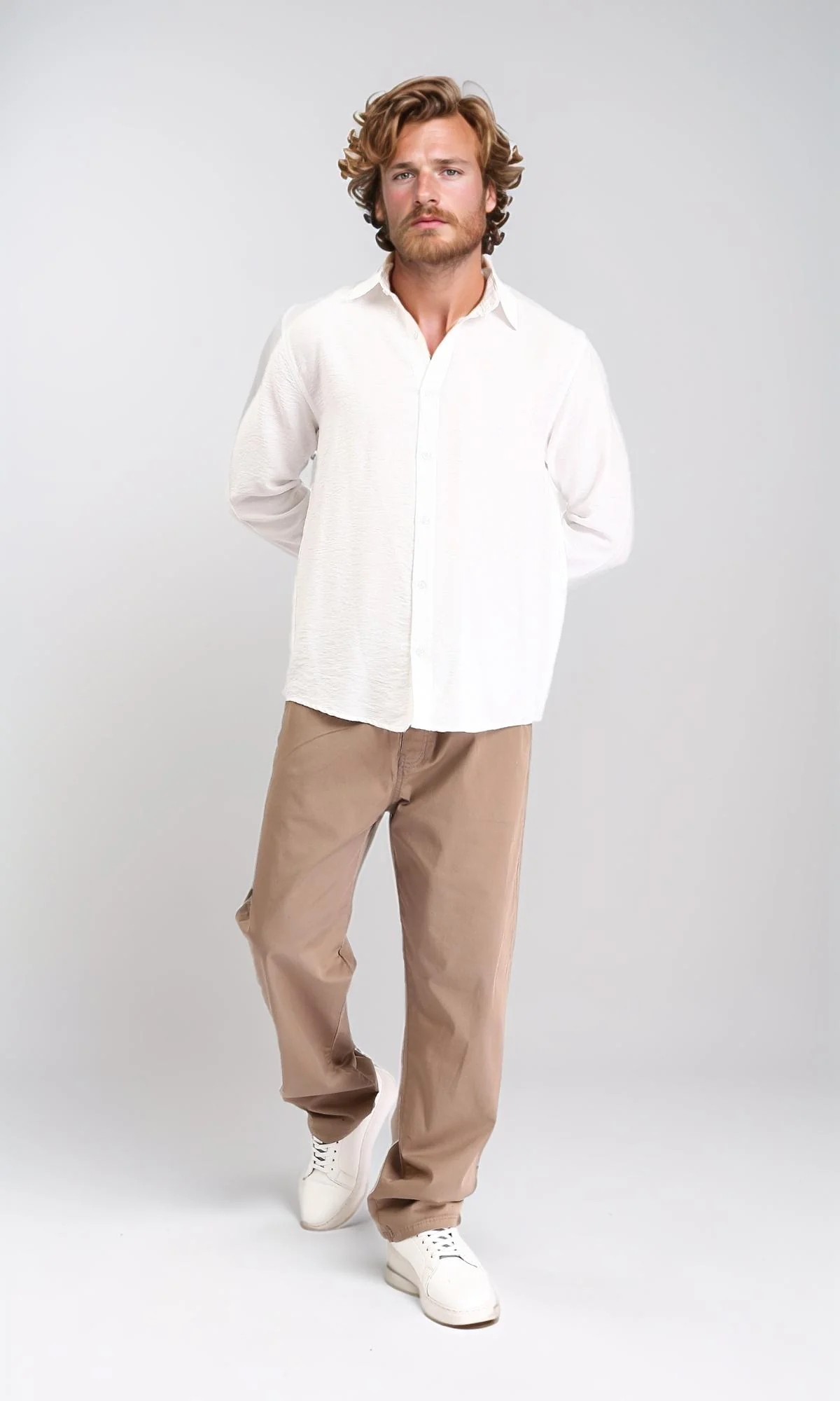R207298 - Long Sleeves Buttoned Textured Shirt - Off-White - Image 5