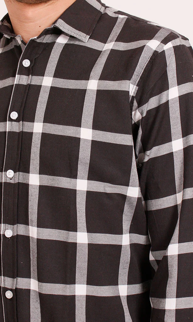 R207322 - Checked Button-Up Shirt - Black & White - Image 3