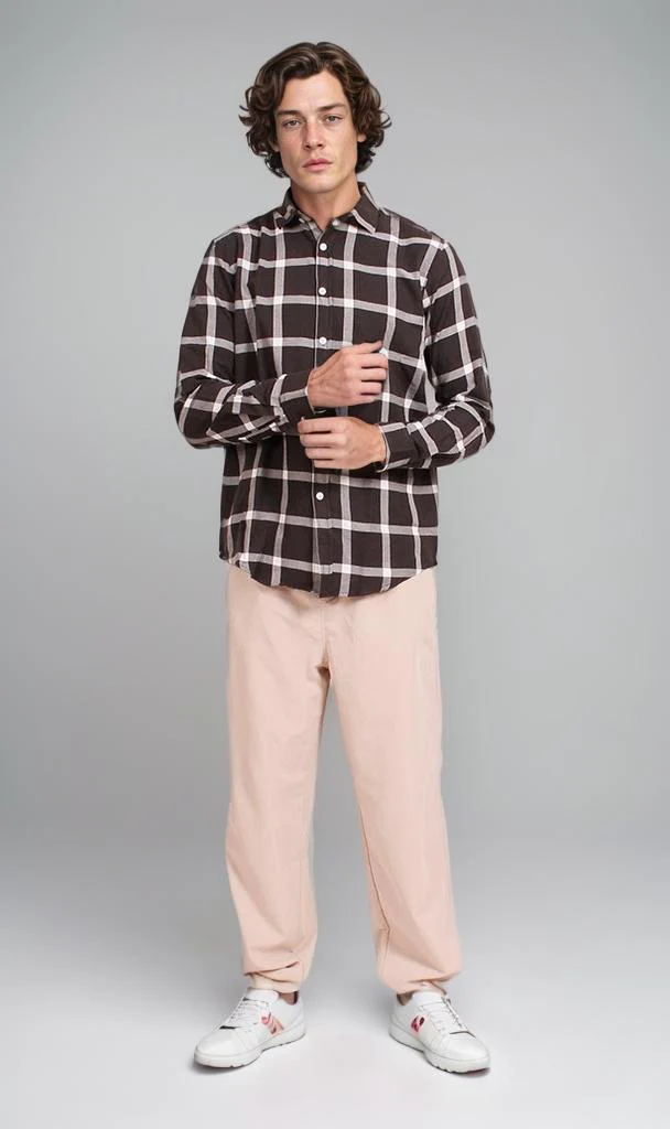 R207322 - Checked Button-Up Shirt - Black & White - Image 4