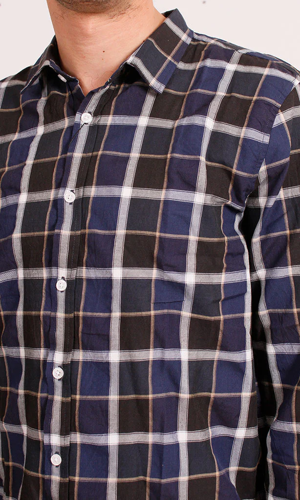 R207324 - Checked Long-Sleeve Shirt - Navy & Yellow - Image 3