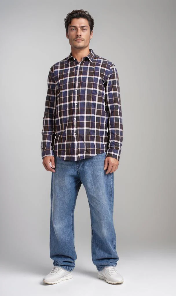 R207324 - Checked Long-Sleeve Shirt - Navy & Yellow - Image 4