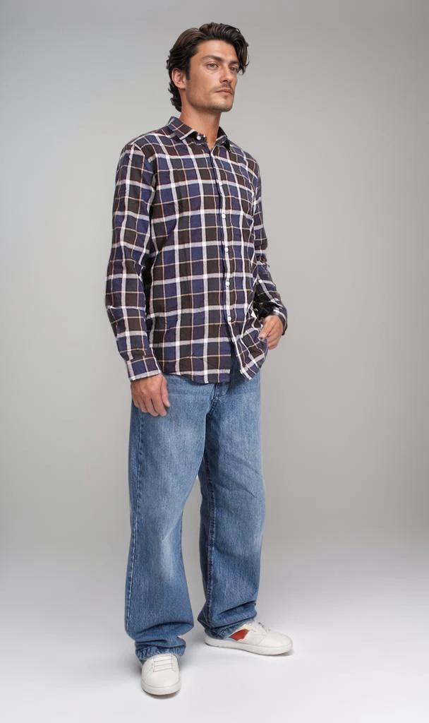 R207324 - Checked Long-Sleeve Shirt - Navy & Yellow - Image 5