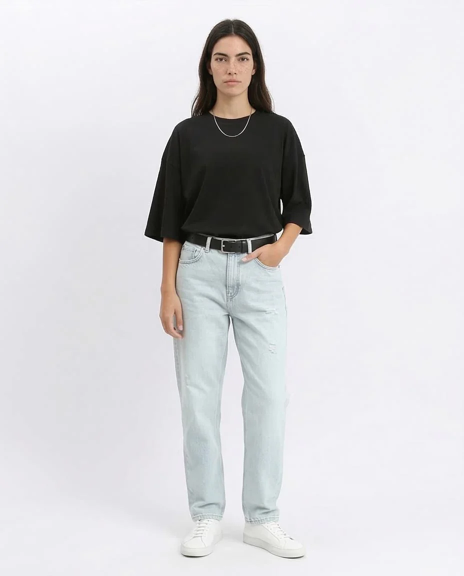 Oversized Basic Cotton T-Shirt – Black - R207470 - Image 3