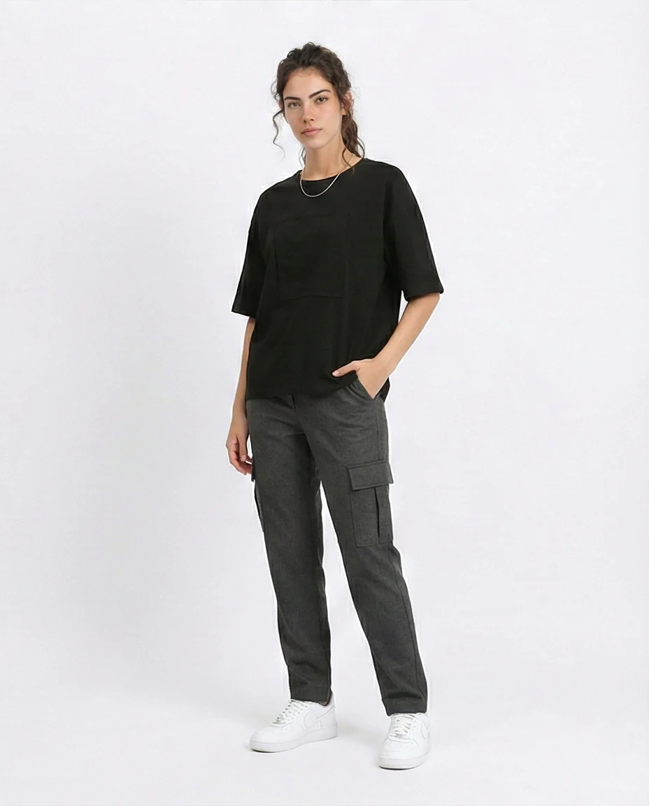 R207471 - Cotton Tee with Front Patch - Black - Image 5