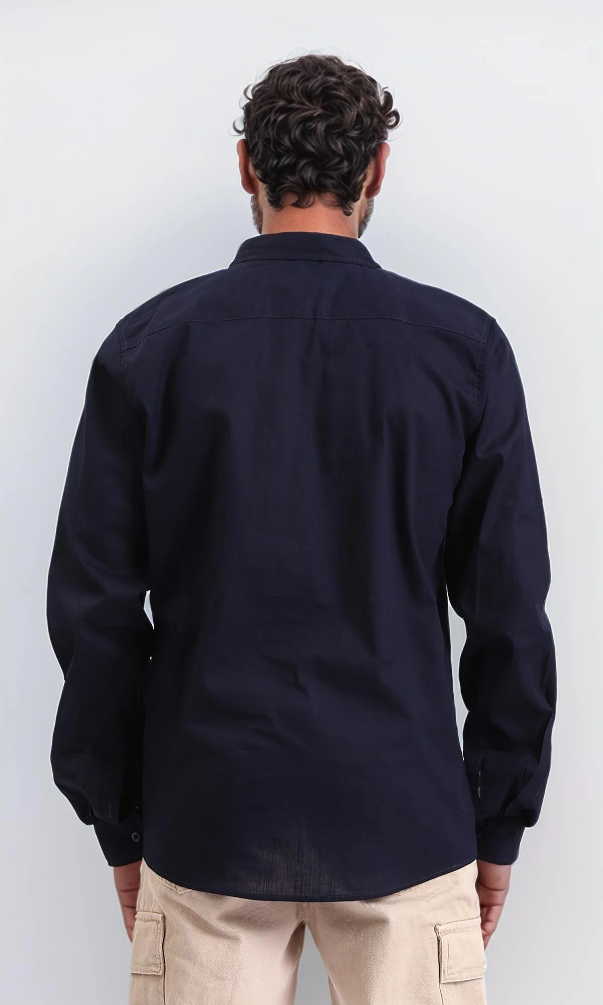 R207472 - Turn Down Collar Long Sleeve Shirt - Navy Blue - Image 2