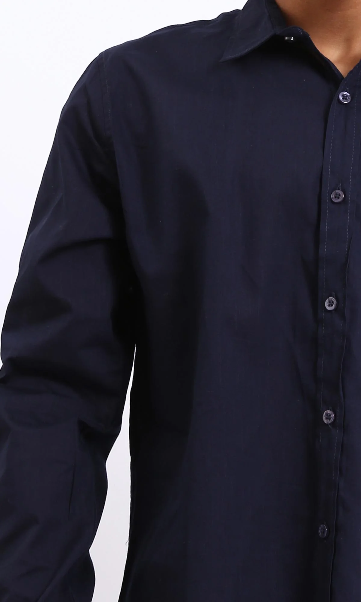 R207472 - Turn Down Collar Long Sleeve Shirt - Navy Blue - Image 3