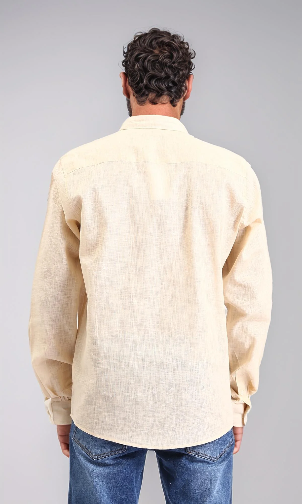 R207475-Textured Cotton Long Sleeve Shirt - Dark Beige - Image 2