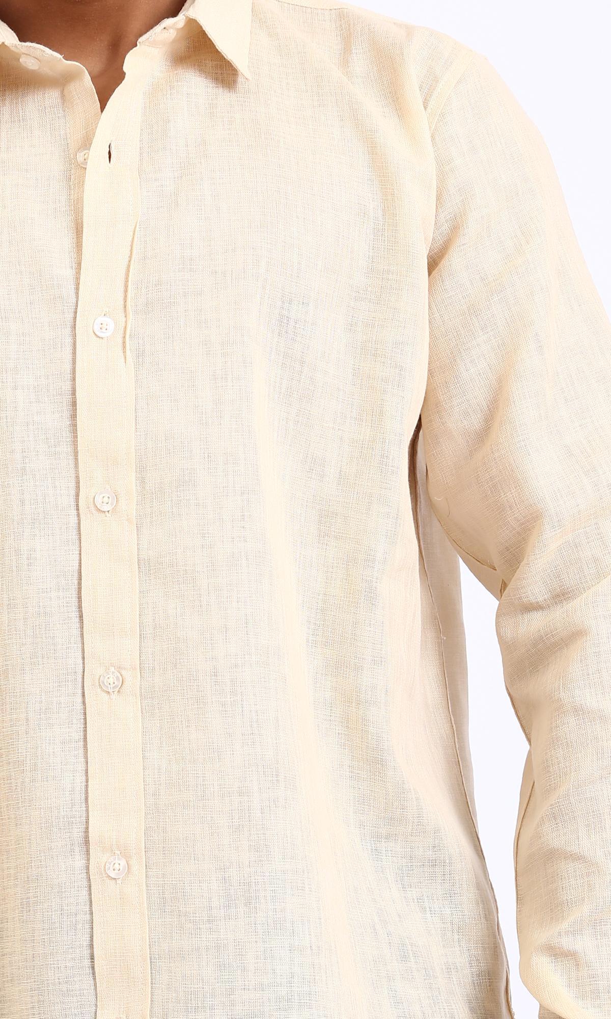 R207475-Textured Cotton Long Sleeve Shirt - Dark Beige - Image 3