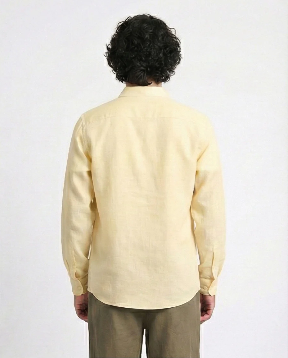 R207477 - Textured Cotton Long Sleeve Shirt - Light Yellow - Image 2