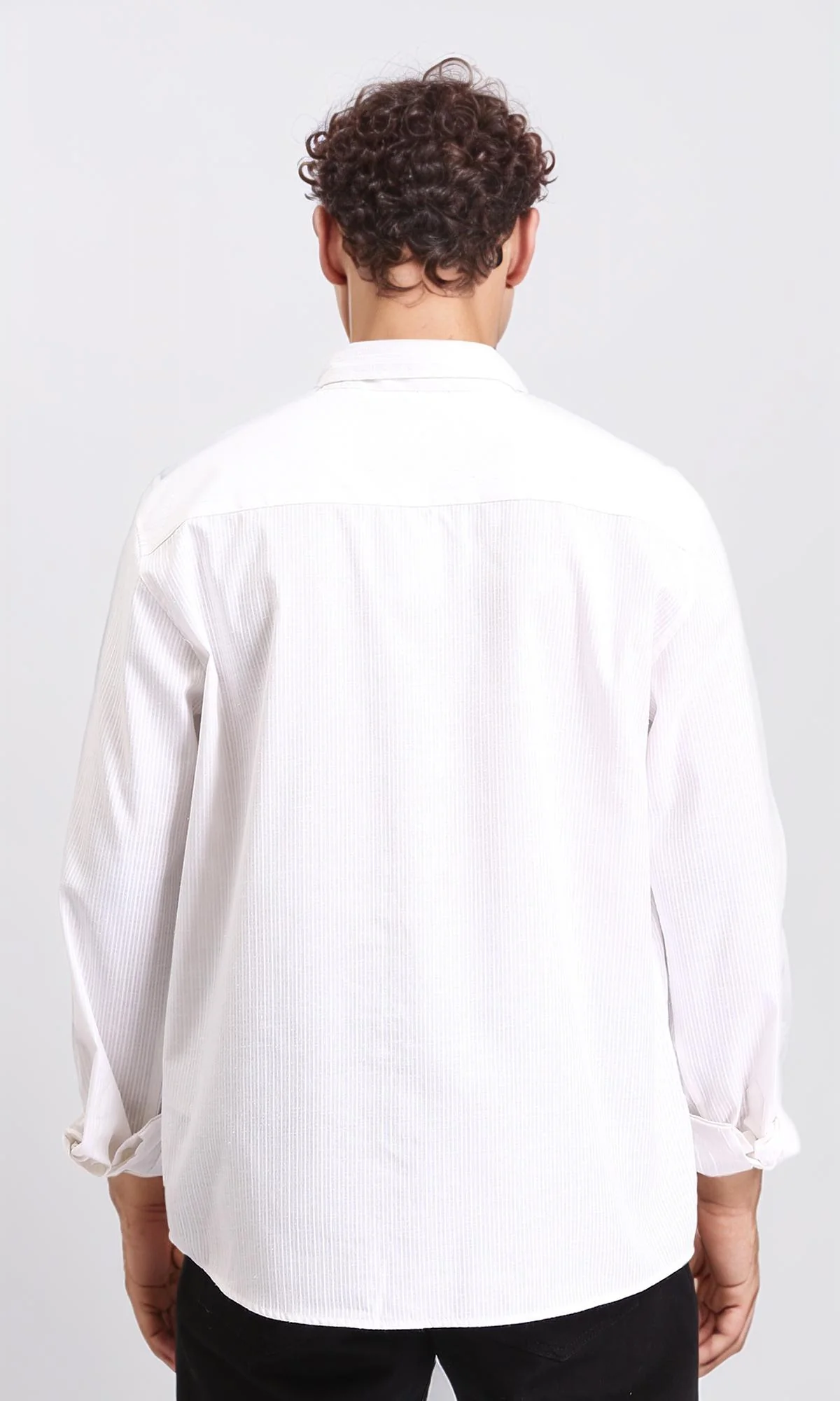 R207481 - Self Striped Long Sleeves Cotton Shirt - White - Image 2