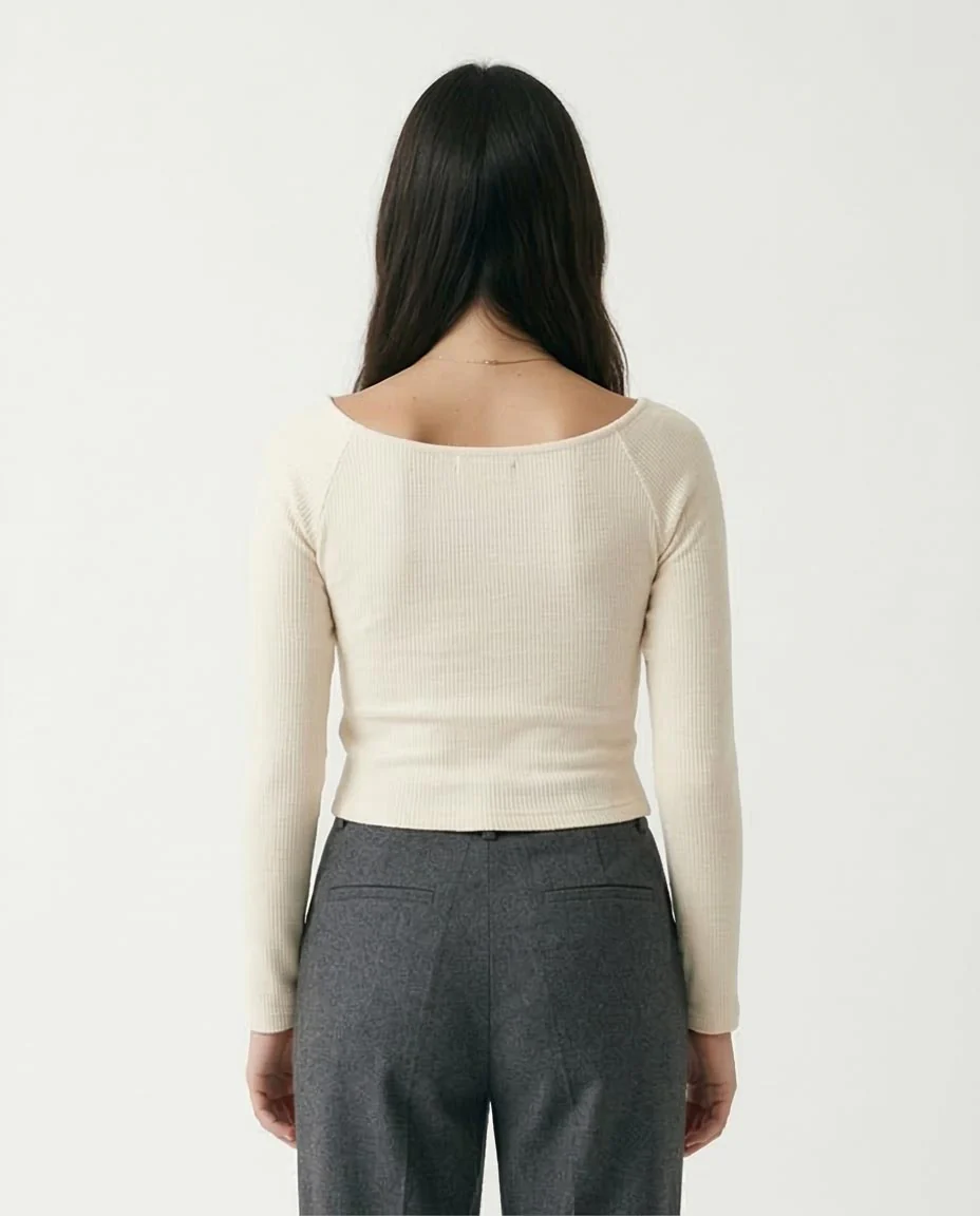 Ravin Women's Rib-Knit Long Sleeve Ballet Neck Top - Cream - R207485 - Image 2