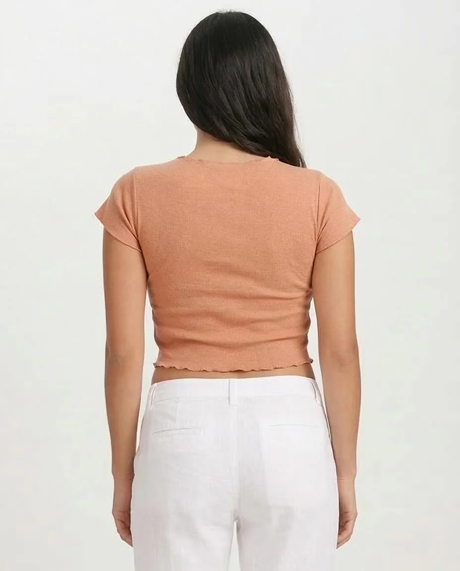 Ravin Gorgeous Desert Graphic Lettuce Hem Crop Top - Coral - R207488 - Image 2