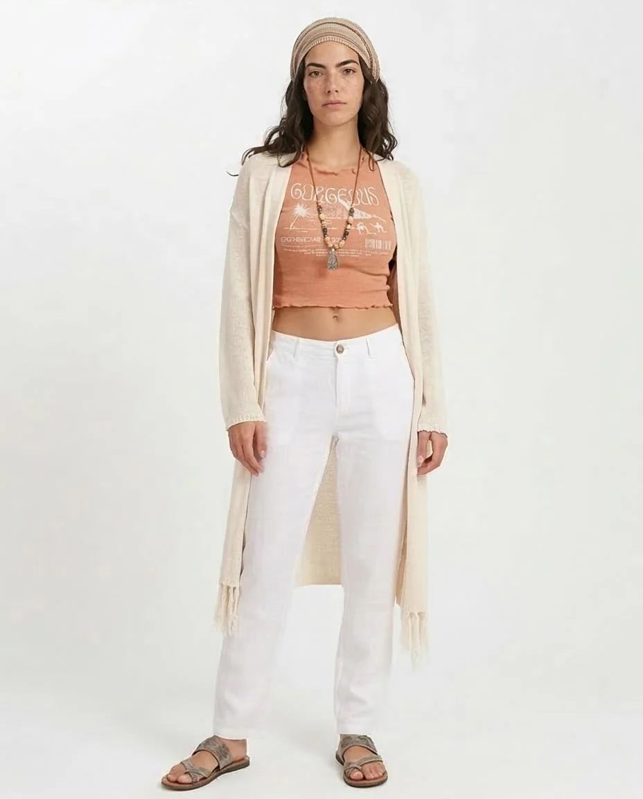 Ravin Gorgeous Desert Graphic Lettuce Hem Crop Top - Coral - R207488 - Image 3