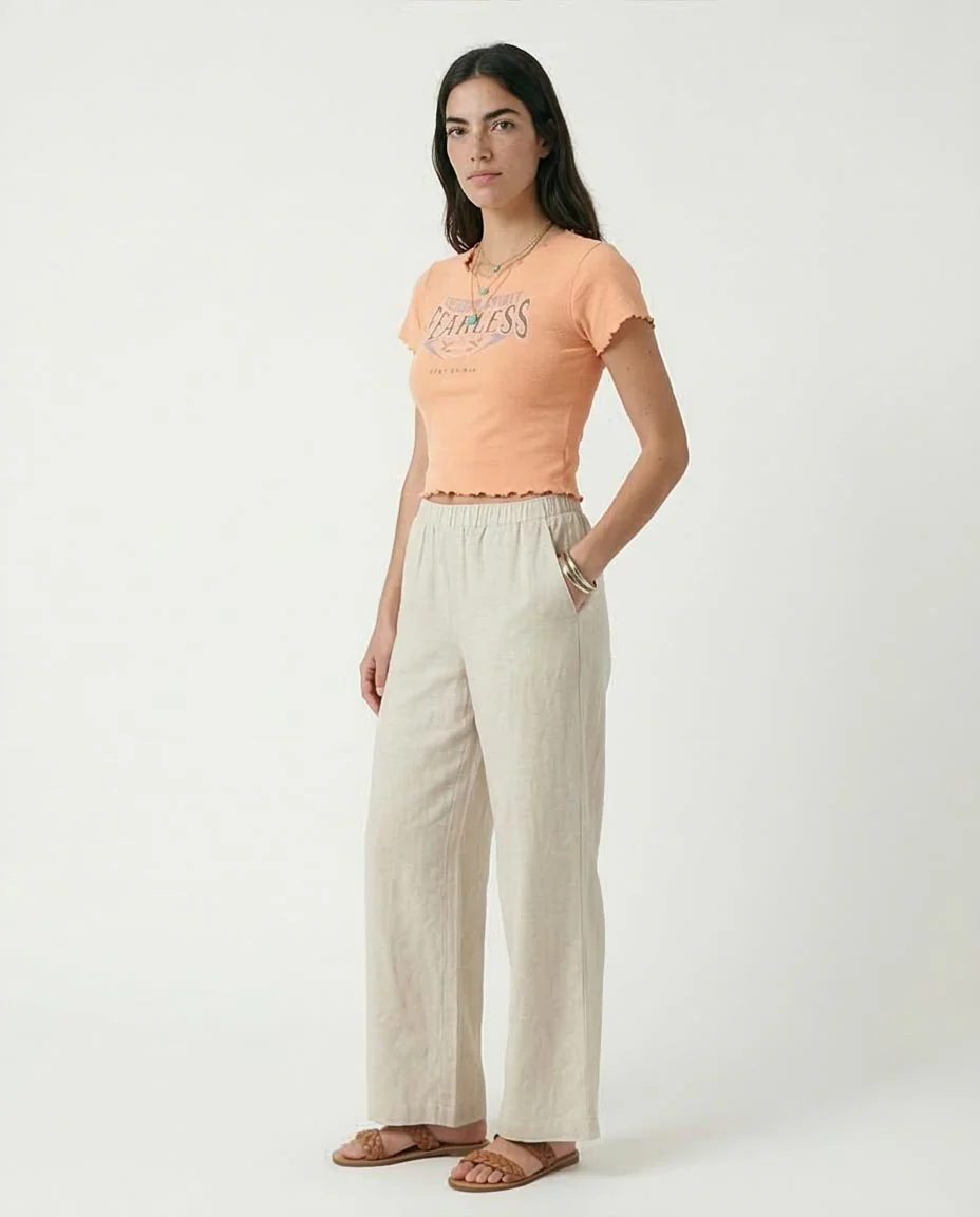 Ravin Women’s Ribbed Graphic Baby Tee – Peach Freedom Spirit Lettuce-Edge Top - R207489 - Image 5