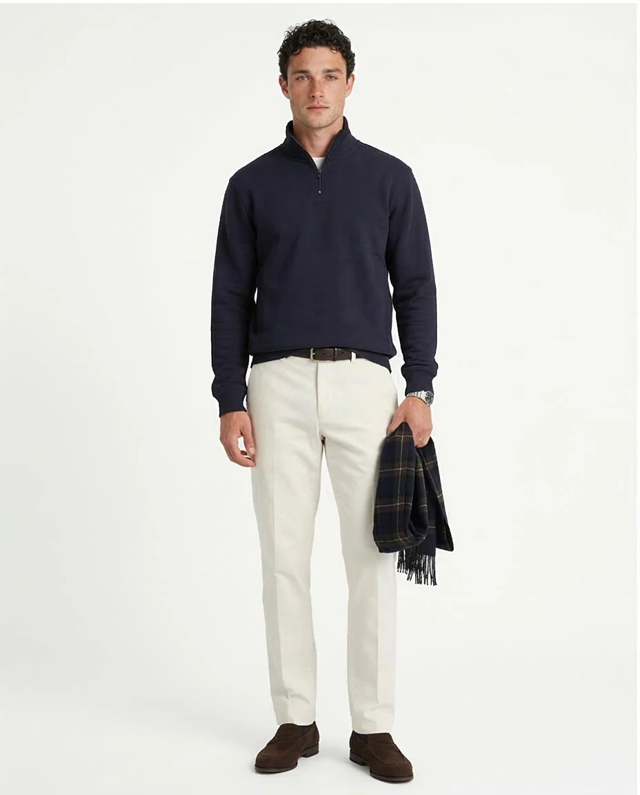 Ravin Men's Premium Quarter-Zip Fleece Sweatshirt – Navy - R207553 - Image 3