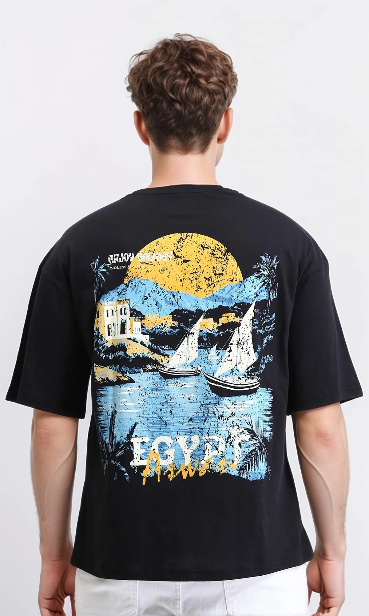 R207683 - Printed Elbow Sleeves Cotton Tee - Black - Image 2