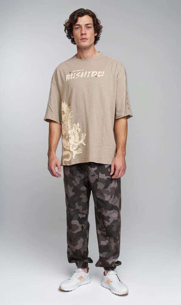 R207690 - Graphic Printed Oversized T-Shirt - Khaki - Image 4