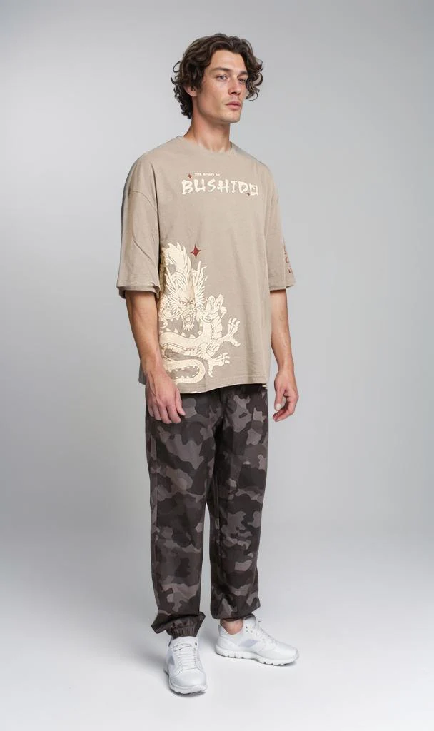 R207690 - Graphic Printed Oversized T-Shirt - Khaki - Image 5
