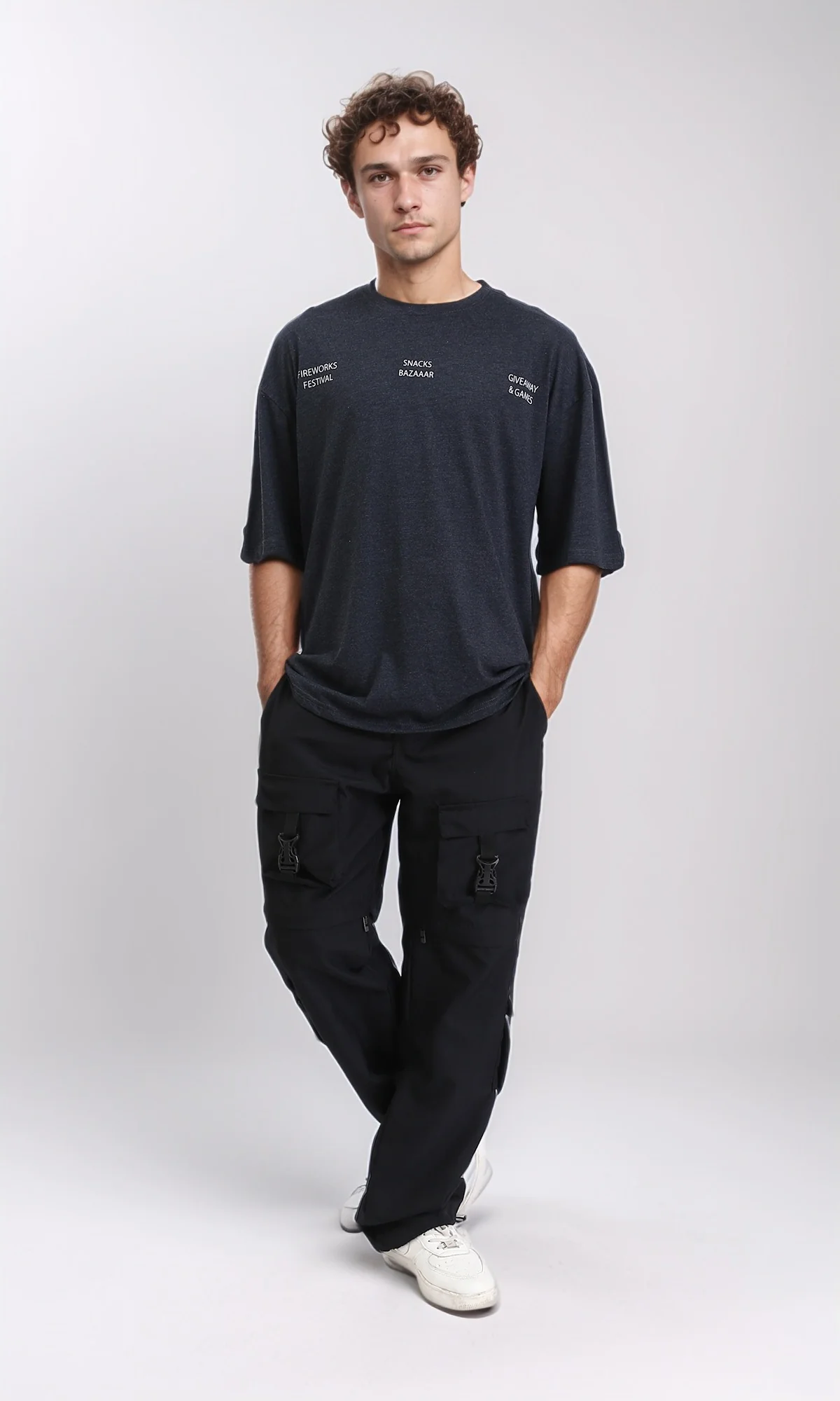 R207693 - Printed Slip On Relaxed Tee - Charcoal Grey - Image 4