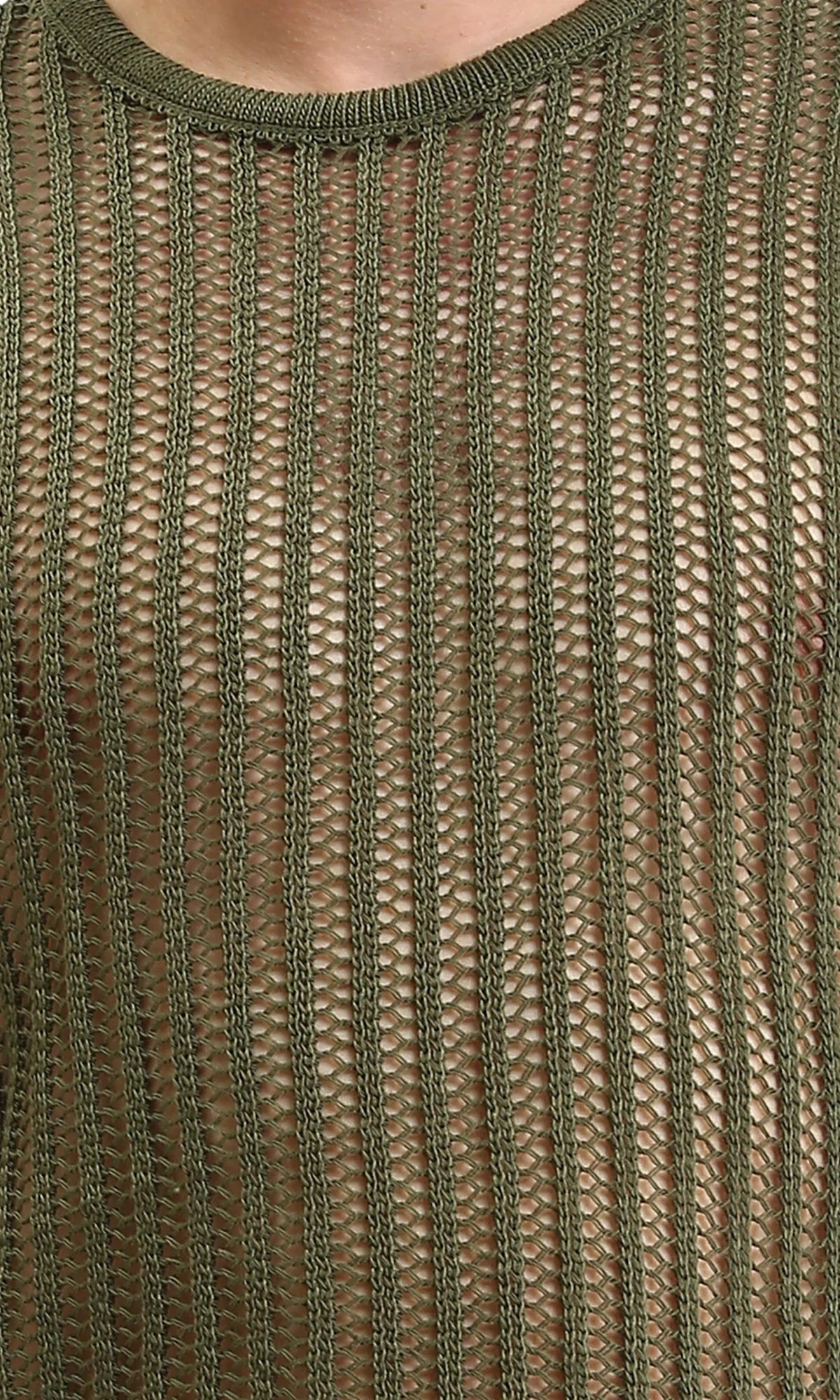R207761 - Long Sleeves Perforated Knitted Pullover - Dark Olive - Image 3