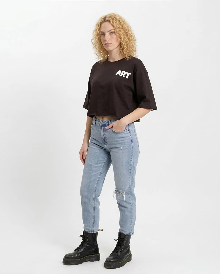 RAVIN Women’s Oversized Cropped "ART" Graphic T-Shirt  - Black - R207781 - Image 5