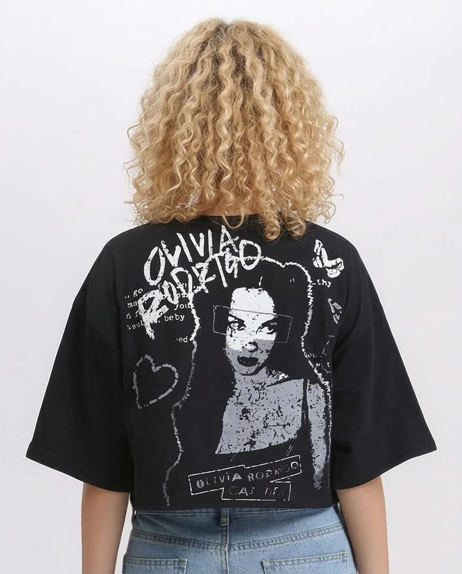 Ravin x Olivia Rodrigo Graphic Cropped Tee – Black - R207783 - Image 2
