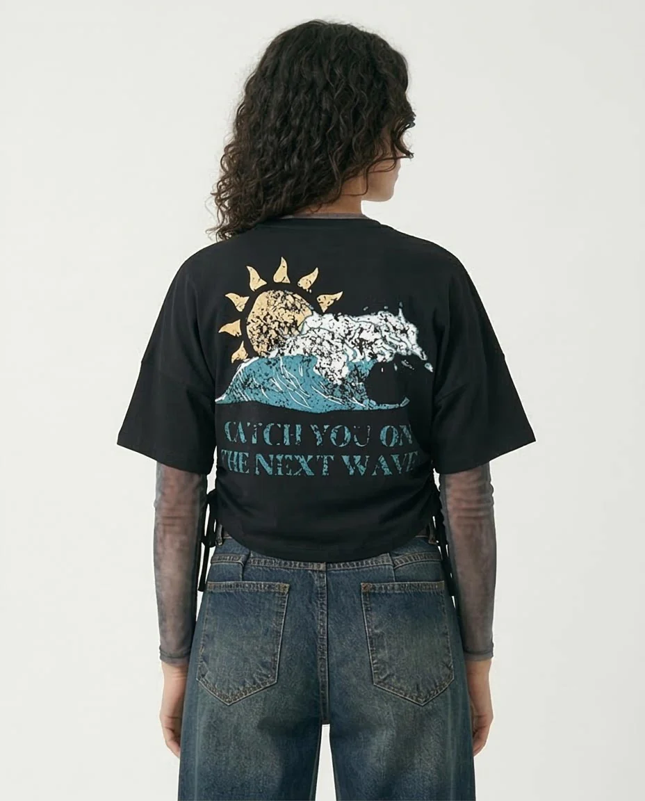 Ravin Women’s Next Wave Cinch-Side Graphic T-Shirt  - Black - R207787 - Image 2