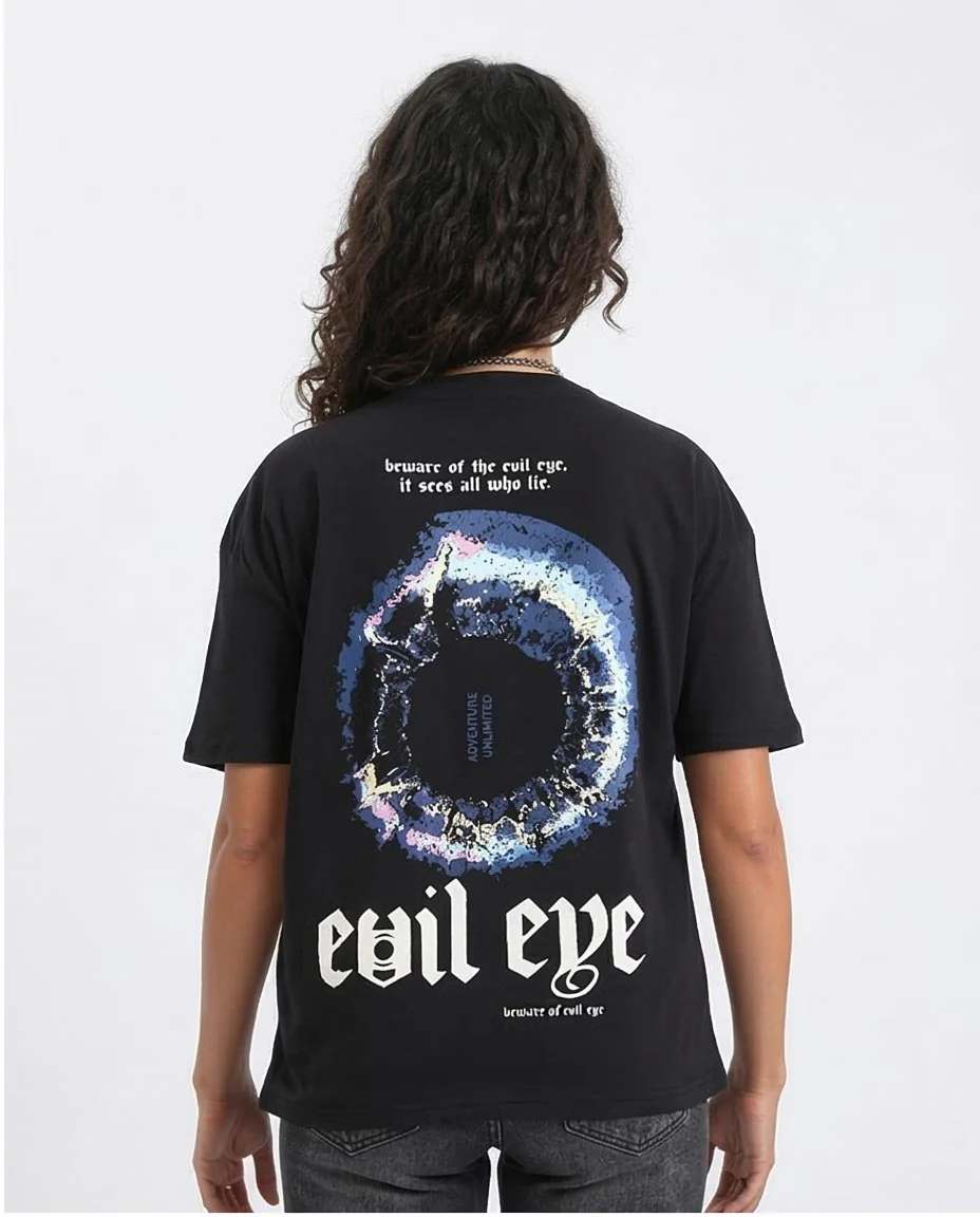 Ravin "Evil Eye" Gothic Graphic Oversized T-Shirt - Black - R207788 - Image 2