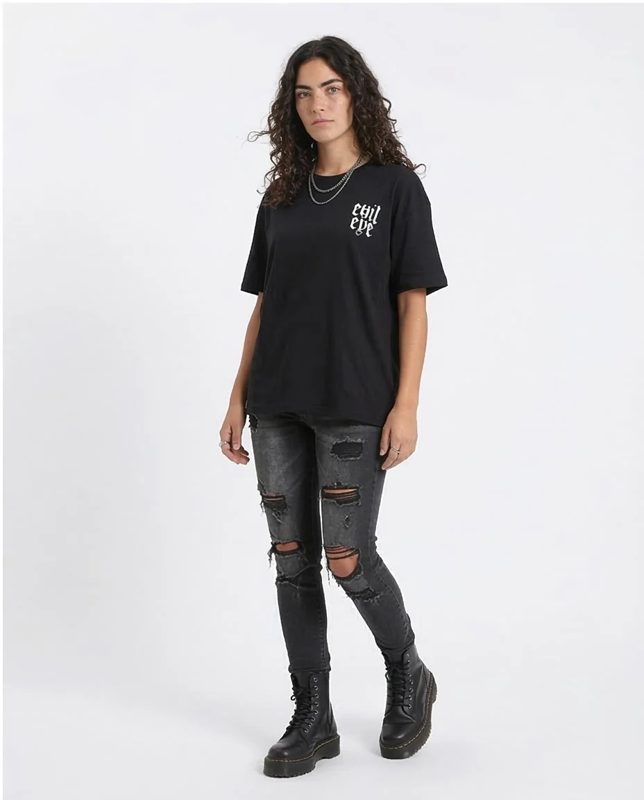 Ravin "Evil Eye" Gothic Graphic Oversized T-Shirt - Black - R207788 - Image 5