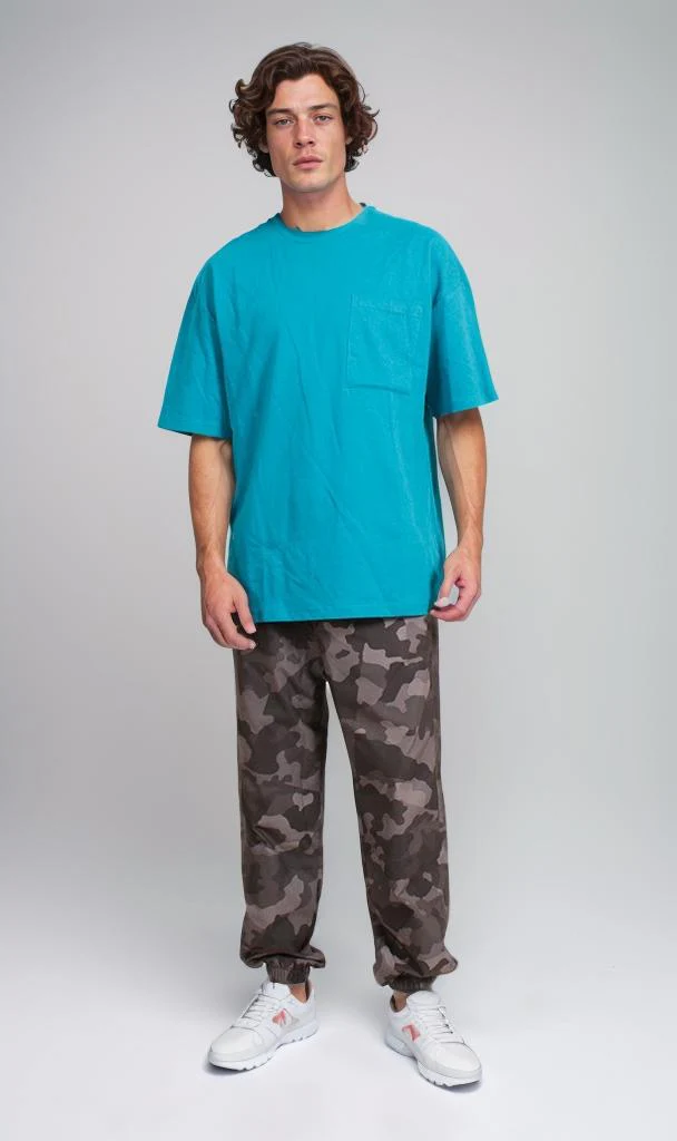 R207838 - Summer Melton Oversized T-Shirt - Teal Blue - Image 4