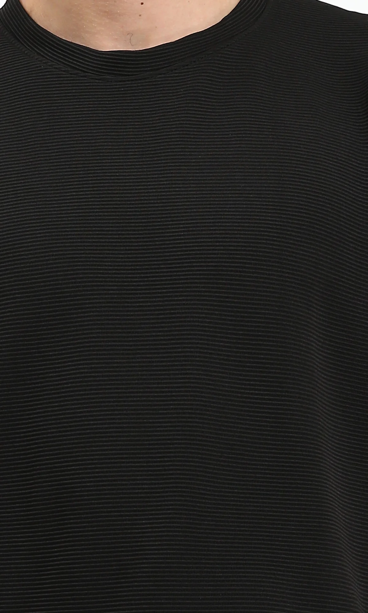 R207842 - Ribbed Round Neck Relaxed Tee - Black - Image 3
