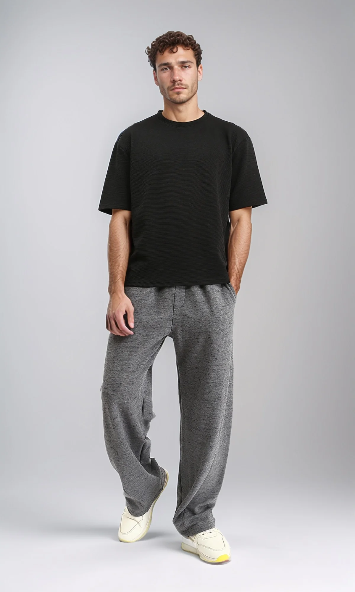 R207842 - Ribbed Round Neck Relaxed Tee - Black - Image 5