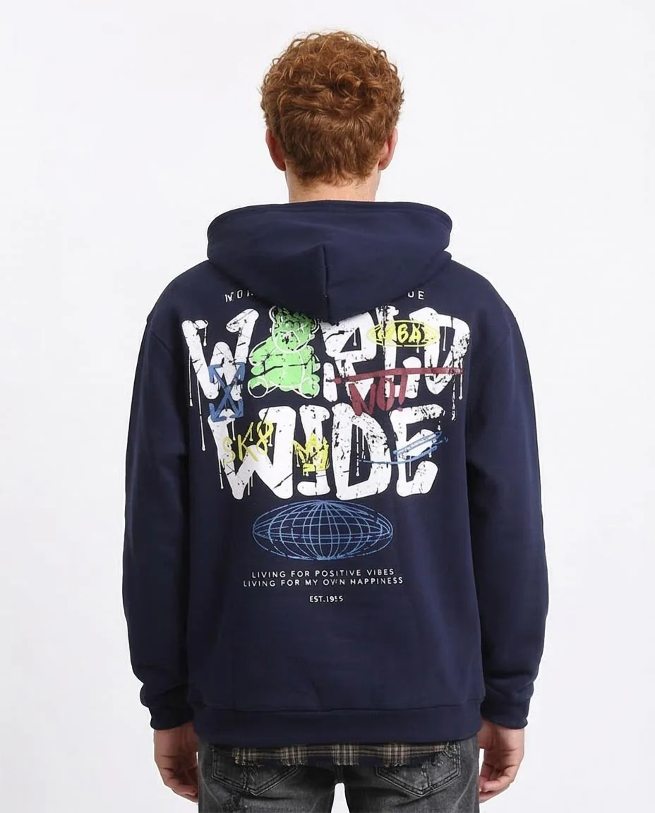 Ravin Men’s "World Wide" Graphic Hoodie – Navy Blue - R207861 - Image 2